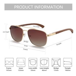 Aviator Wood Polarized Sunglasses for Men 100% UV Protection Fishing Driving